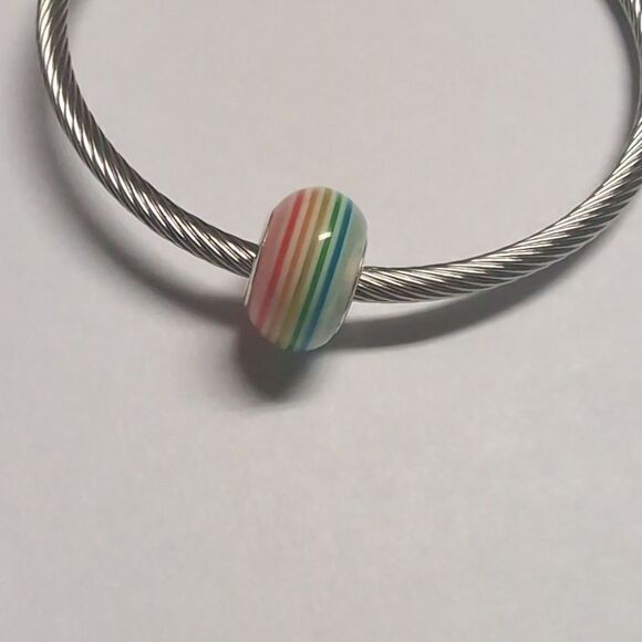 Rainbow Striped Charm for Pandora Style Bracelet - Picture 3 of 4